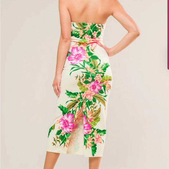 IN MY HAPPY PLACE PONTI MIDI DRESS STRAPLESS - Picture 3 of 5